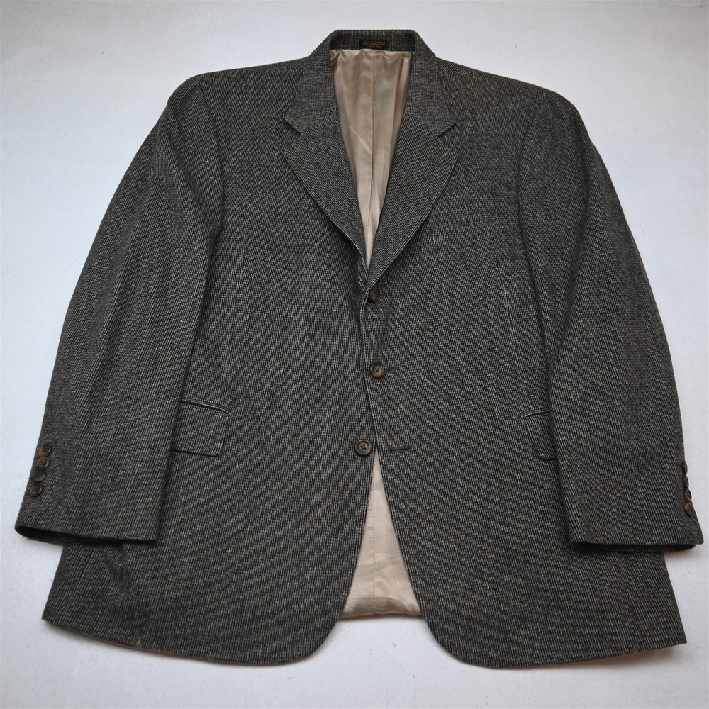 Vtg Y2K 2000s Boxy 48R Brown Nailshead Wool Camelhair Flannel Blazer Sport Coat